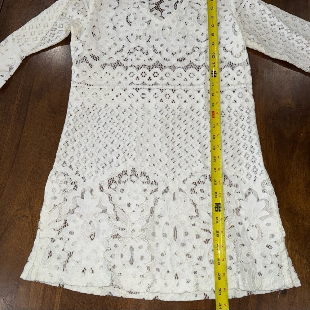 Open Crochet Lace Ivory Dress Beach Coverup V Neck Boho Hippie Festival - Picture 10 of 10